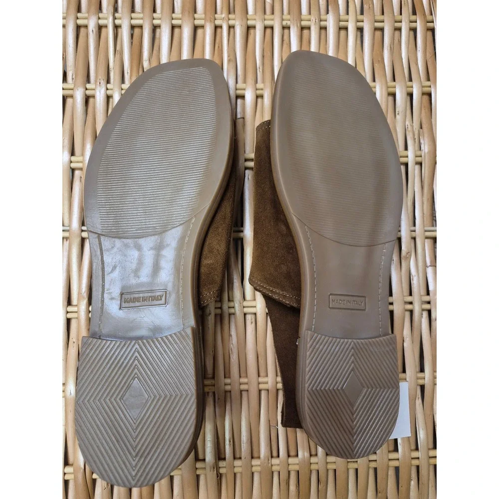 Avelini Brown Suede Slingback Sandals Size 9.5 Made in Italy Leather Square Toe